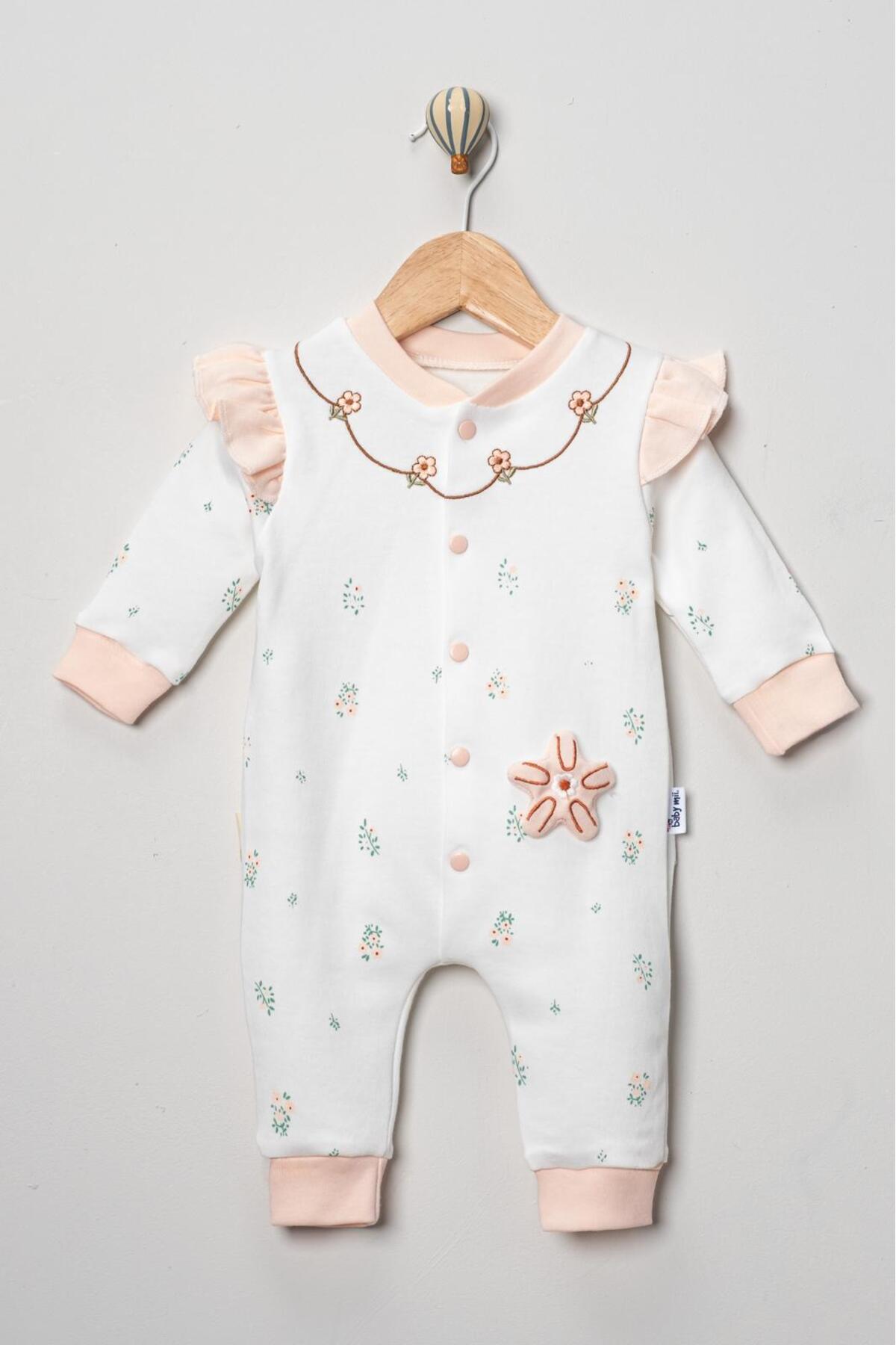 ÇİÇEK DETAYLI NAKIŞLI KIZ BEBEK TULUM