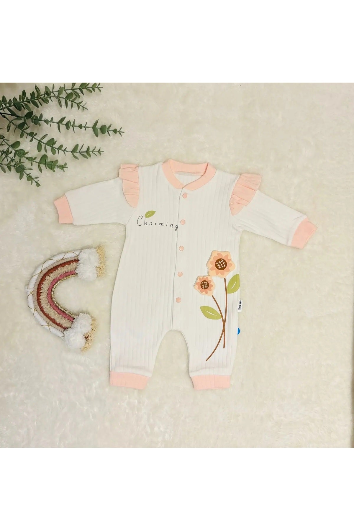 ÇİÇEK DETAYLI KIZ BEBEK TULUM