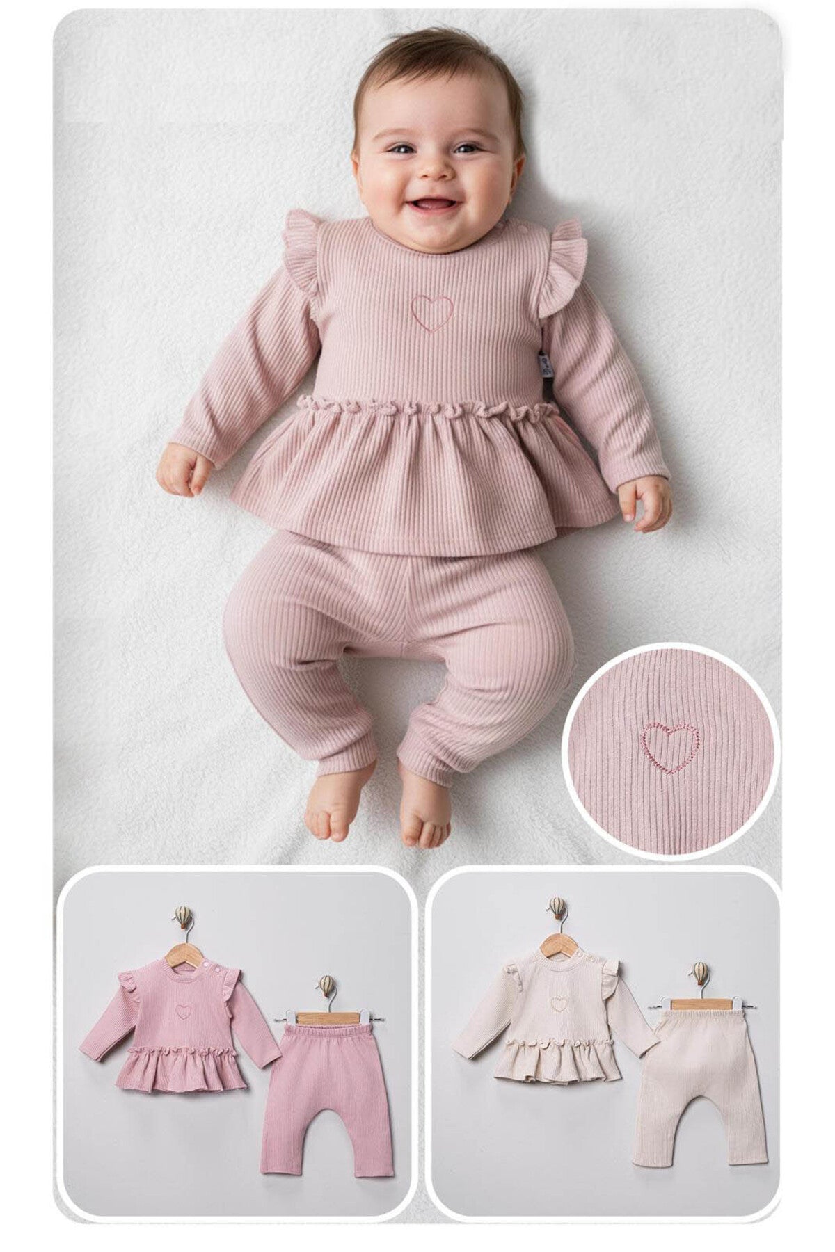 İKİLİ KALPLİ KIZ BEBEK TAKIM