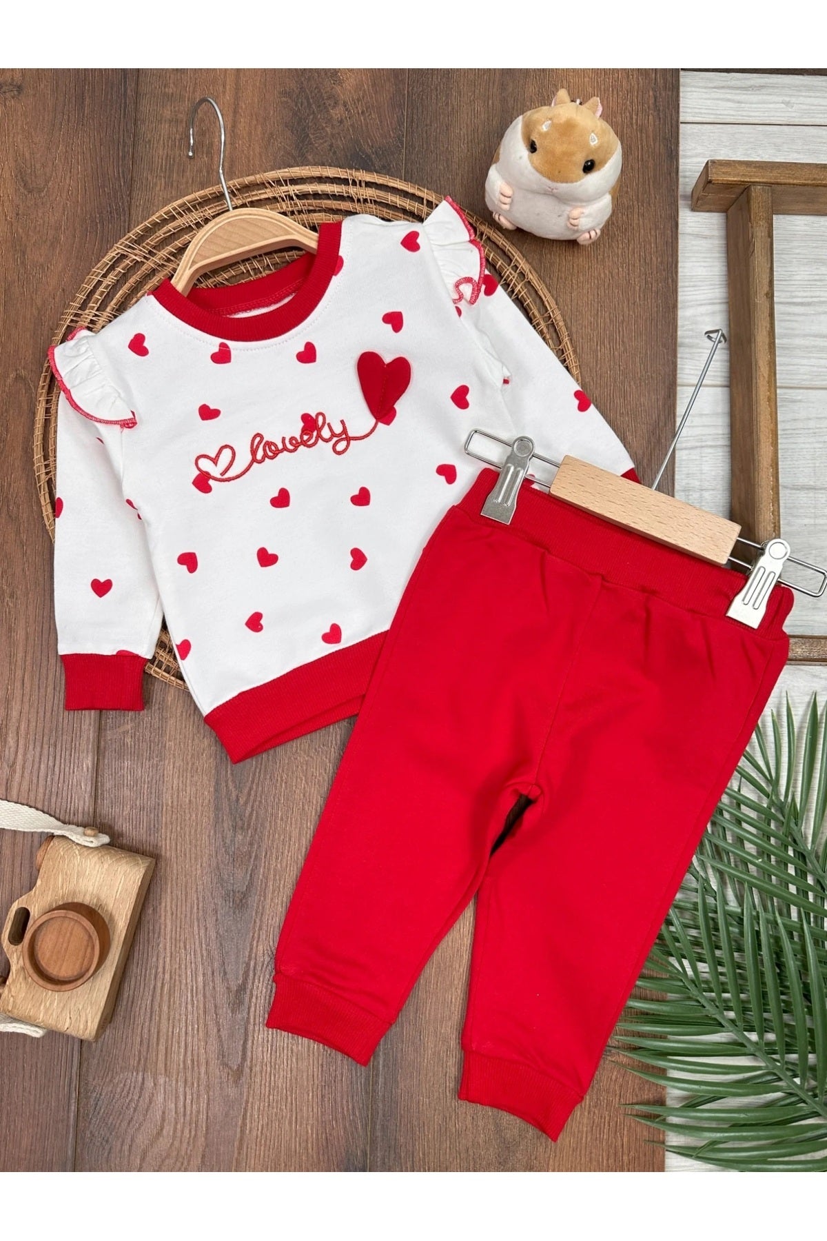KALP BASKILI İKİLİ KIZ BEBEK TAKIM