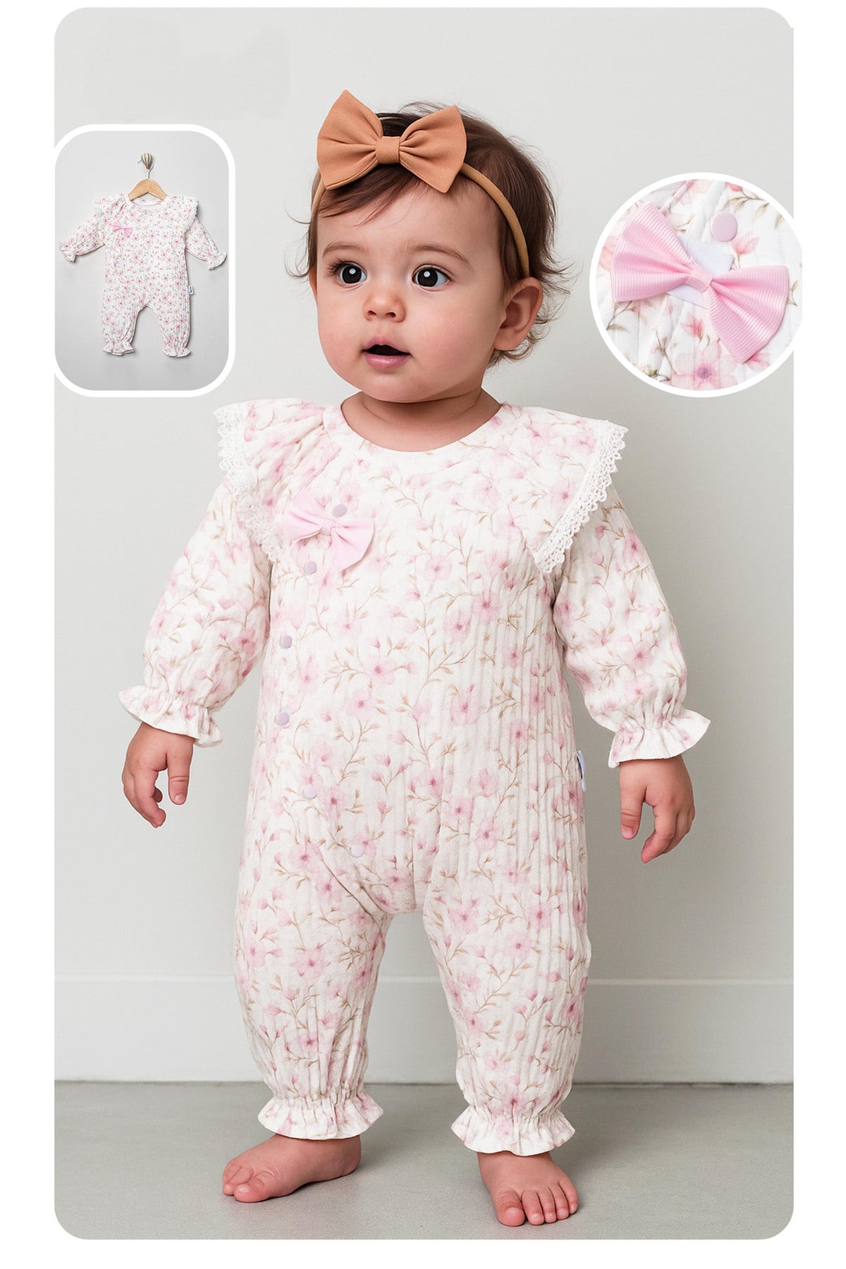 FİYONKLU ÇİÇEKLİ KIZ BEBEK TULUM