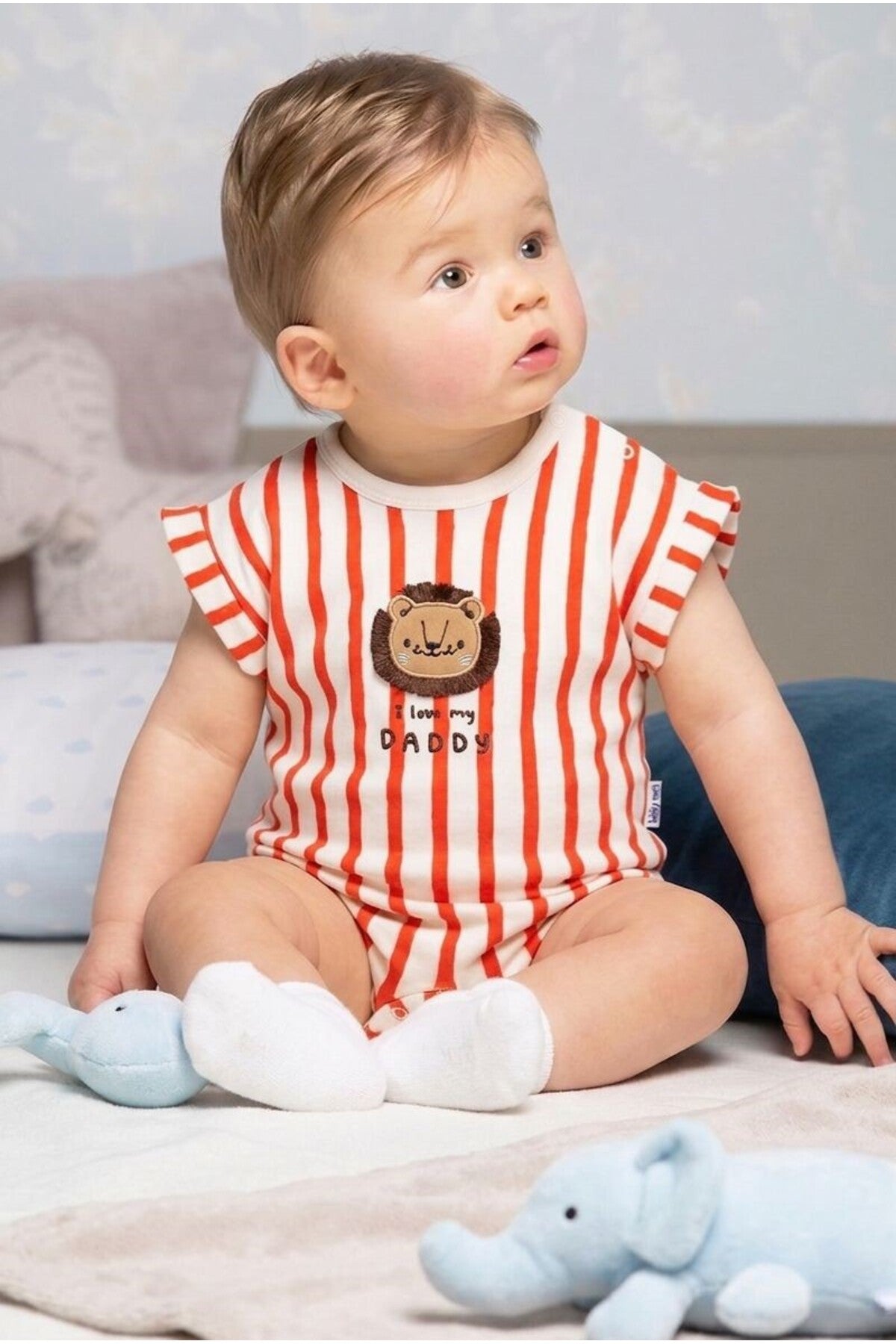 ASLAN DETAYLI ÇİZGİLİ BEBEK TULUM