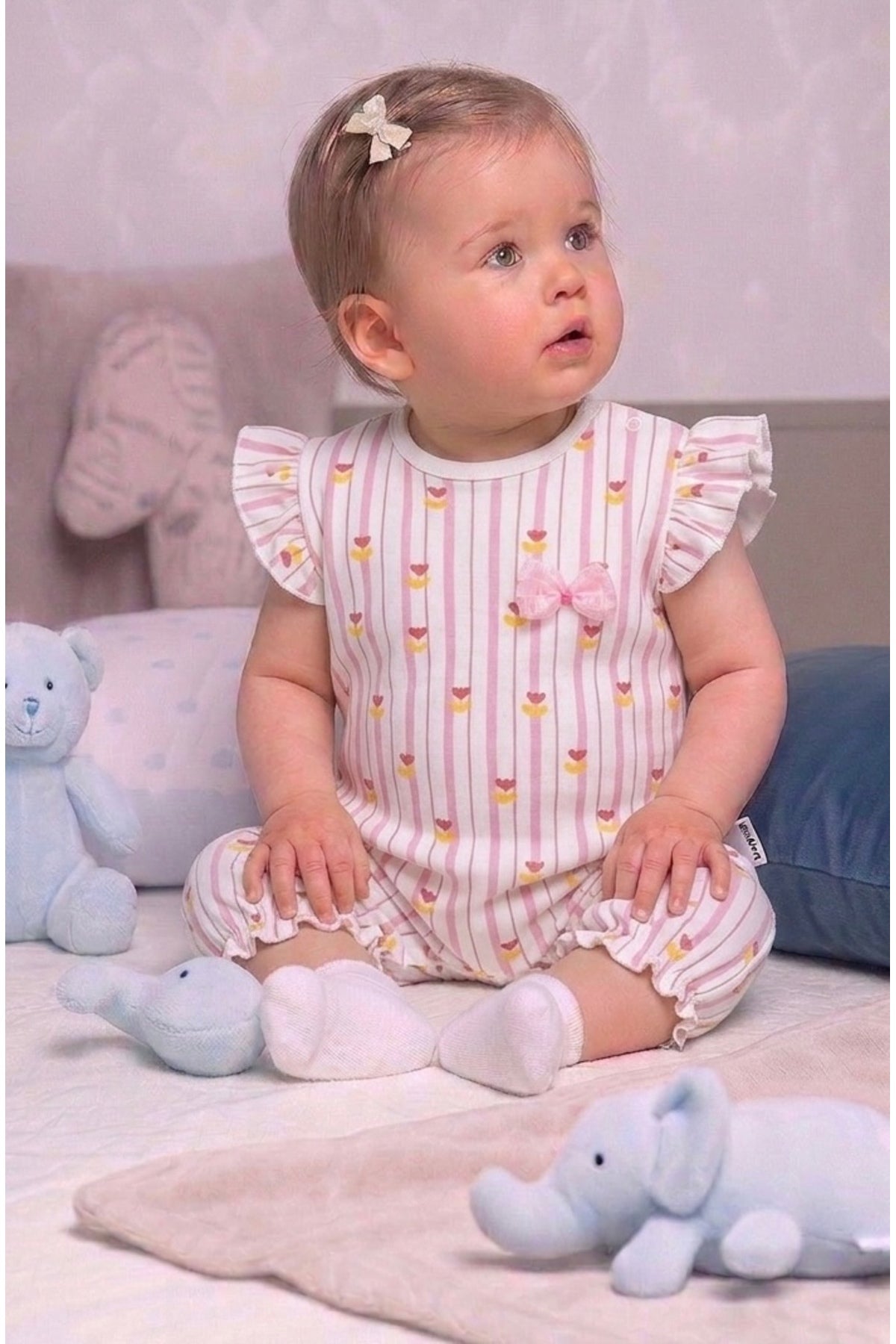 Çiçekli Kız Bebek Şort Tulum