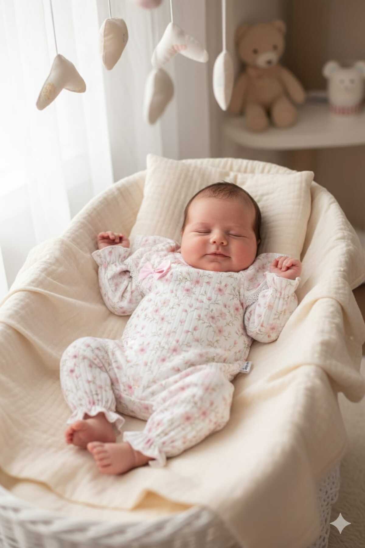FİYONKLU ÇİÇEKLİ KIZ BEBEK TULUM