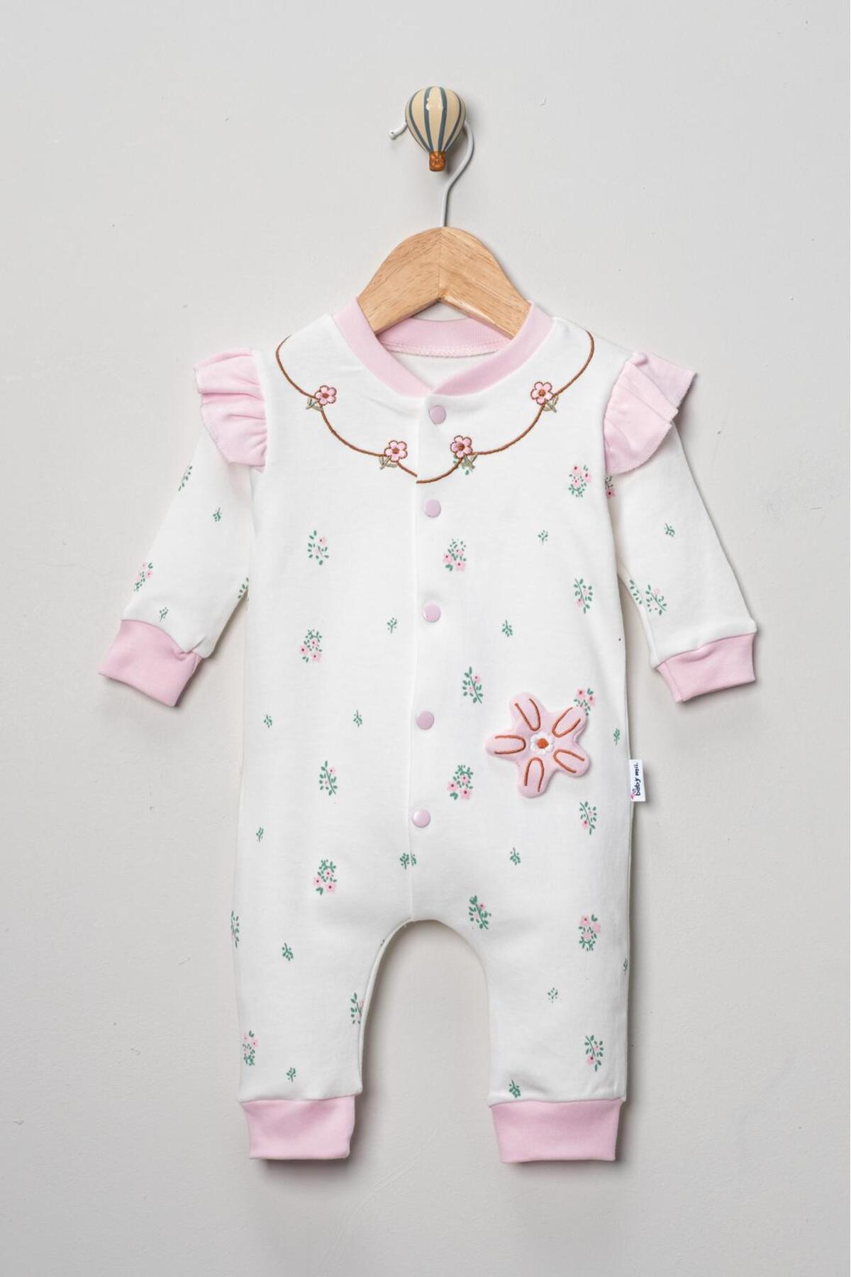 ÇİÇEK DETAYLI NAKIŞLI KIZ BEBEK TULUM