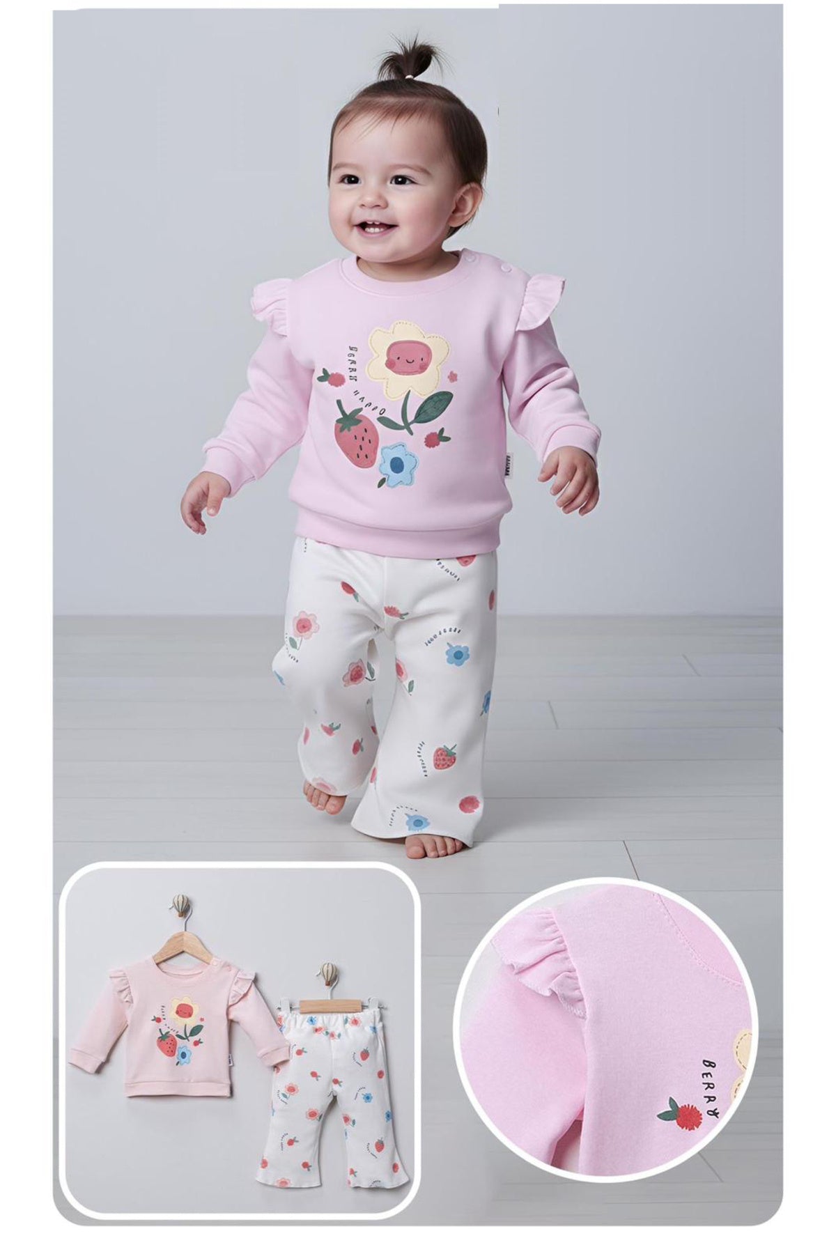 ÇİLEKLİ FIRFIRLI KIZ BEBEK TAKIM